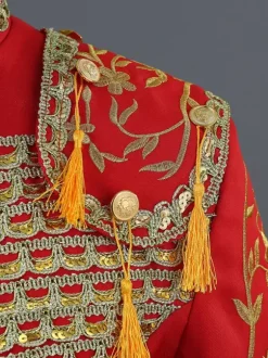 Red Vintage Set Vintage Embroidered Fringe Long Sleeves Polyester Pants Retro Costumes For Man