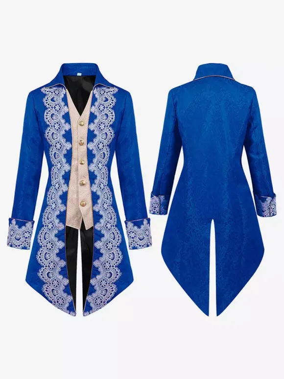 Red Vintage Top Renaissance Floral Print Long Sleeves Polyester Polyester Fiber Overcoat Retro Costumes For Man Burgundy