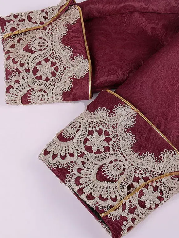 Red Vintage Top Renaissance Floral Print Long Sleeves Polyester Polyester Fiber Overcoat Retro Costumes For Man Burgundy