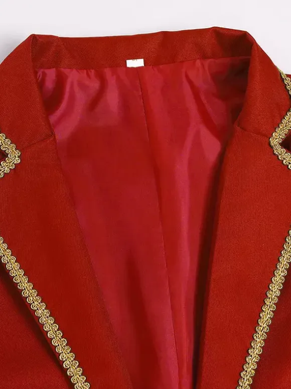 Red Vintage Top Retro Polyester Long Sleeves Retro Costumes For Man Burgundy