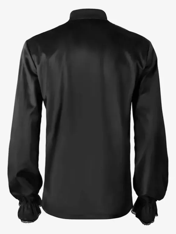 Red Vintage Top Retro Ruffles Grommets Long Sleeves Polyester Polyester Fiber Shirt Retro Costumes For Man Burgundy