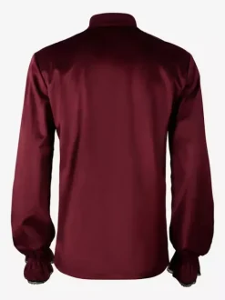 Red Vintage Top Retro Ruffles Grommets Long Sleeves Polyester Polyester Fiber Shirt Retro Costumes For Man Burgundy
