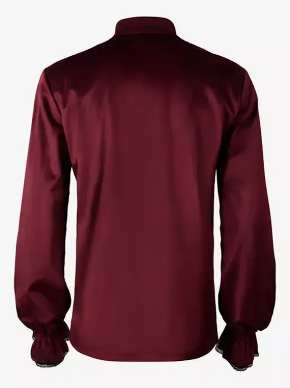 Red Vintage Top Retro Ruffles Grommets Long Sleeves Polyester Polyester Fiber Shirt Retro Costumes For Man Burgundy