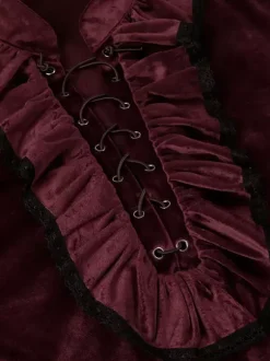 Red Vintage Top Retro Ruffles Grommets Long Sleeves Polyester Polyester Fiber Shirt Retro Costumes For Man Burgundy