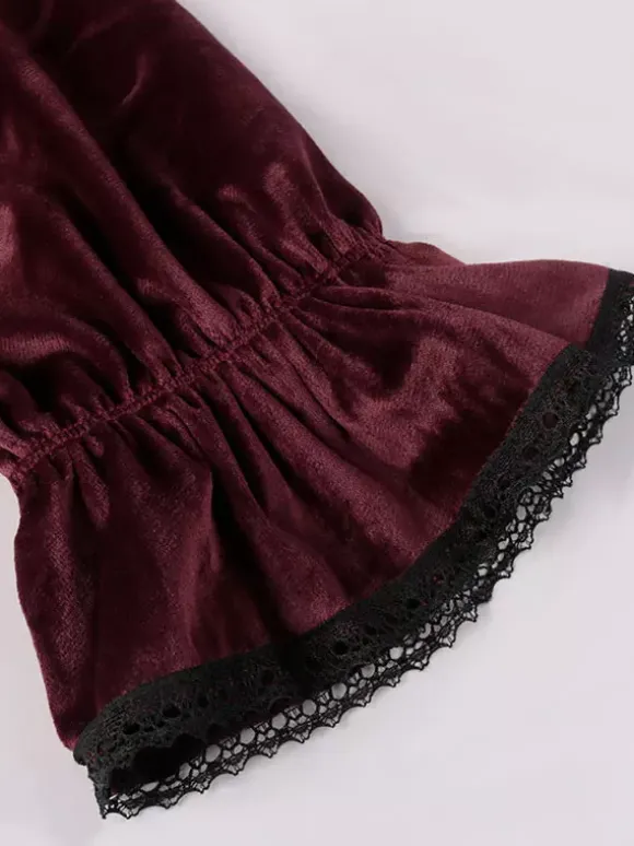Red Vintage Top Retro Ruffles Grommets Long Sleeves Polyester Polyester Fiber Shirt Retro Costumes For Man Burgundy