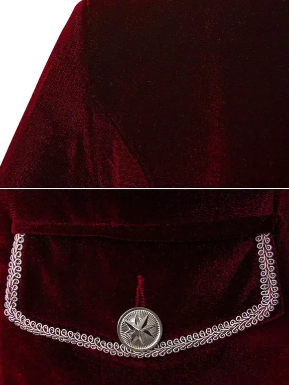 Red Vintage Top Vintage Polyester Jacquard Long Sleeves Retro Costumes For Man Burgundy