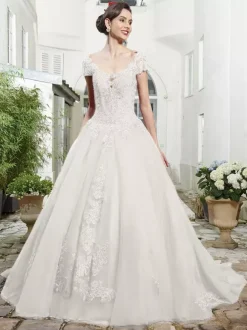 Red Wedding Dresses Tulle Bridal Gown Applique Evening Party Dresses Free Customization