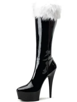 Red Xmas Sexy Platform Boots Women Fur Trim High Heel Boots Winter Shoes