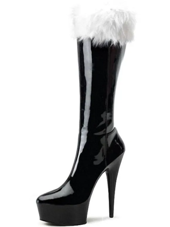 Red Xmas Sexy Platform Boots Women Fur Trim High Heel Boots Winter Shoes