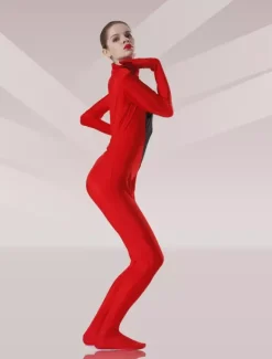 Red And Black Lycra Lace Zentai Catsuit