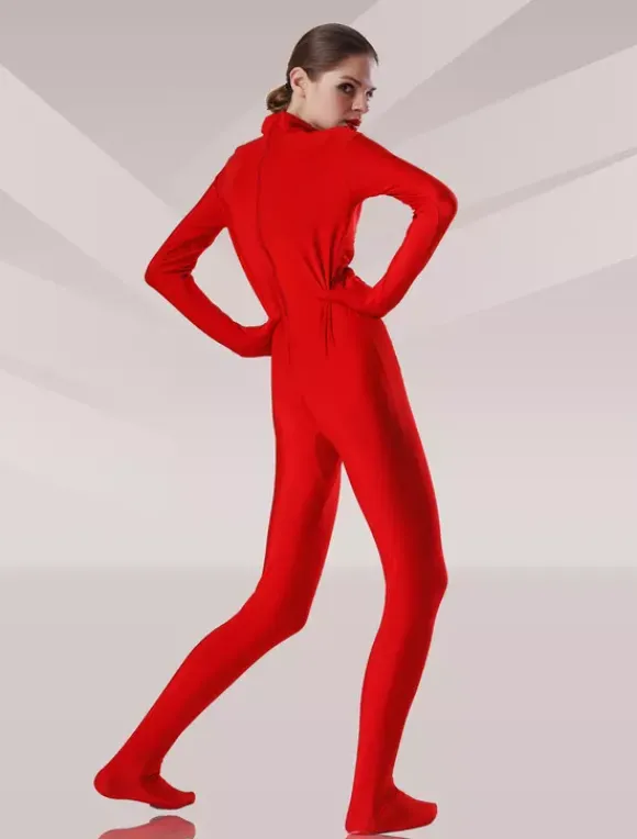 Red And Black Lycra Lace Zentai Catsuit