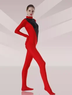 Red And Black Lycra Lace Zentai Catsuit