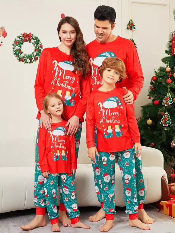 Red And Teal Family Pajamas With Merry Christmas Print 2026