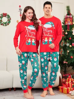 Red And Teal Family Pajamas With Merry Christmas Print 2026