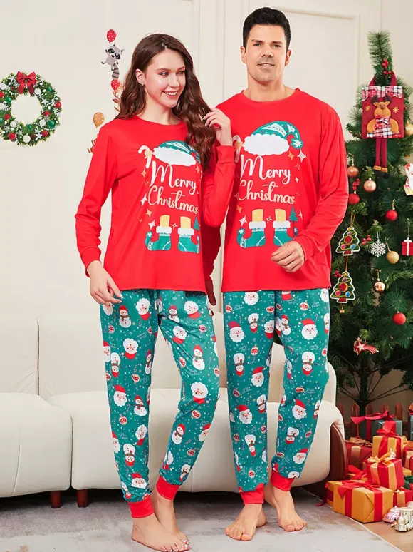 Red And Teal Family Pajamas With Merry Christmas Print 2026