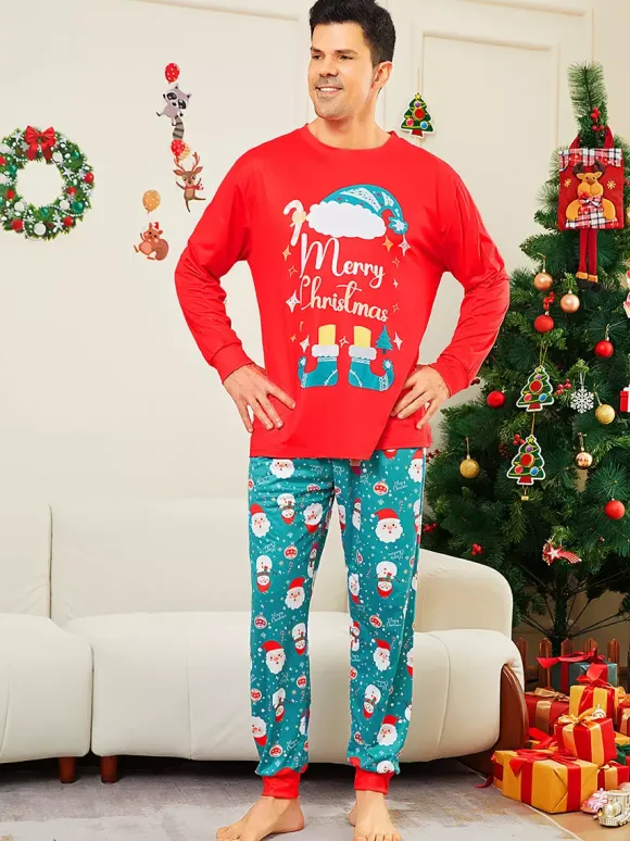 Red And Teal Family Pajamas With Merry Christmas Print 2026