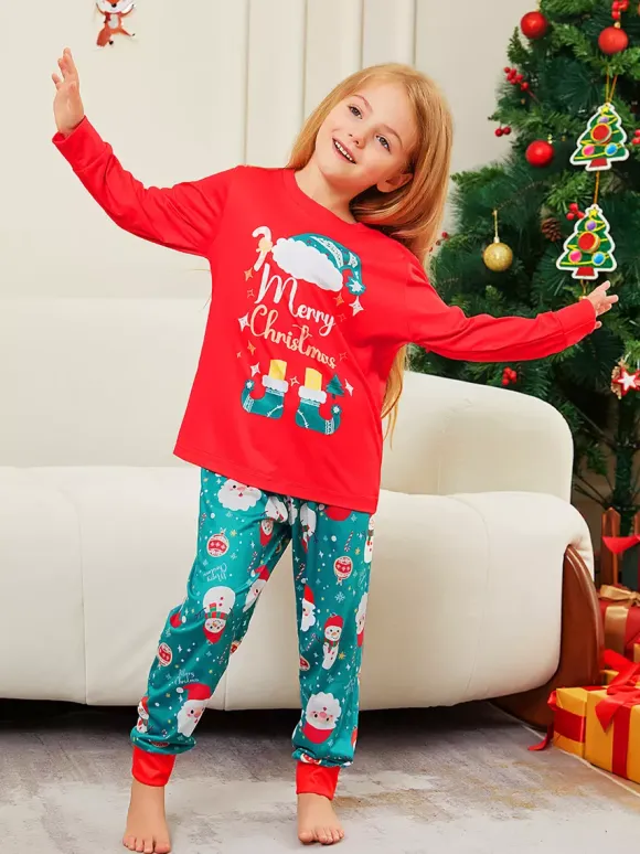 Red And Teal Family Pajamas With Merry Christmas Print 2026