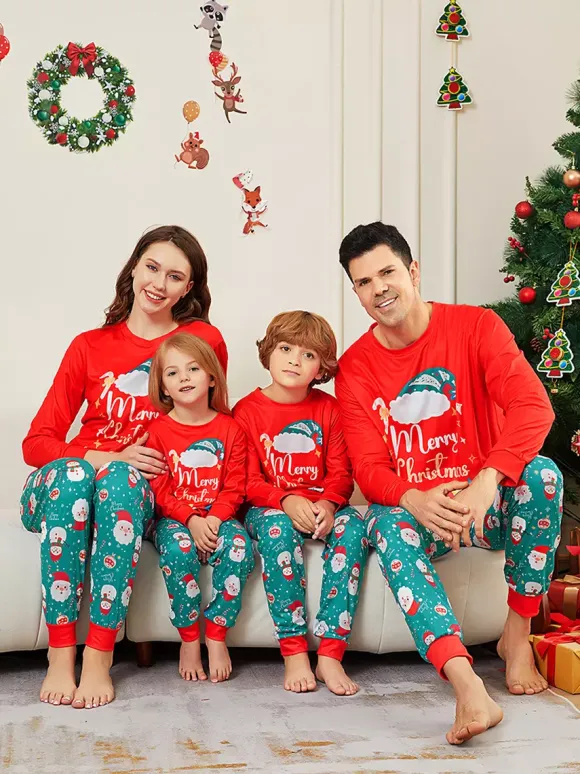 Red And Teal Family Pajamas With Merry Christmas Print 2026