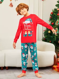 Red And Teal Family Pajamas With Merry Christmas Print 2026
