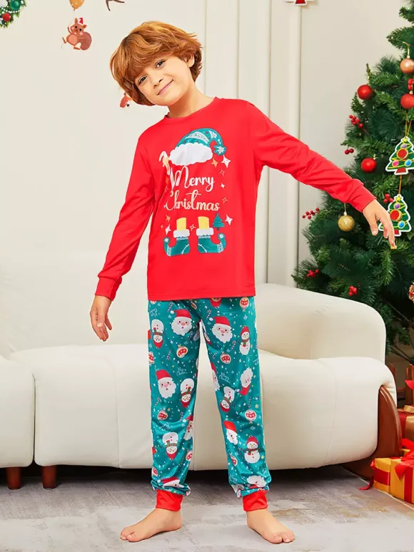 Red And Teal Family Pajamas With Merry Christmas Print 2026