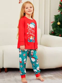 Red And Teal Family Pajamas With Merry Christmas Print 2026