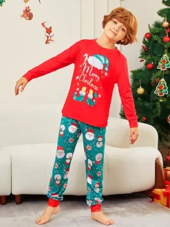 Red And Teal Family Pajamas With Merry Christmas Print 2026