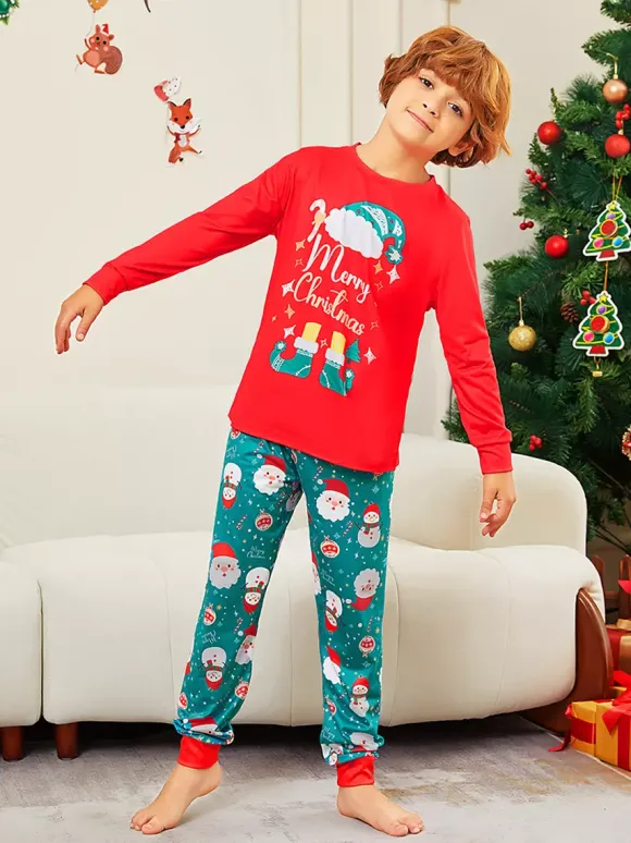 Red And Teal Family Pajamas With Merry Christmas Print 2026