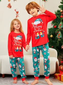 Red And Teal Family Pajamas With Merry Christmas Print 2026