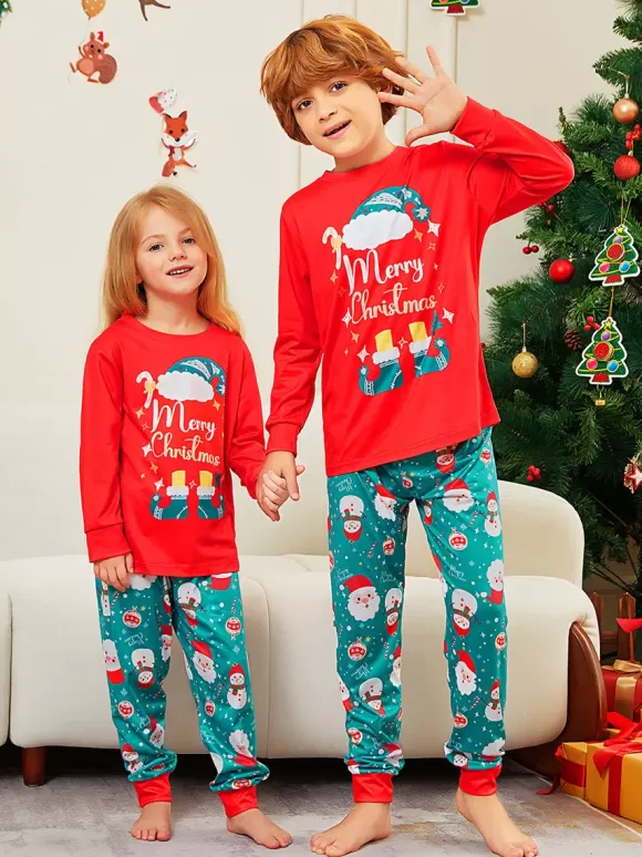 Red And Teal Family Pajamas With Merry Christmas Print 2026