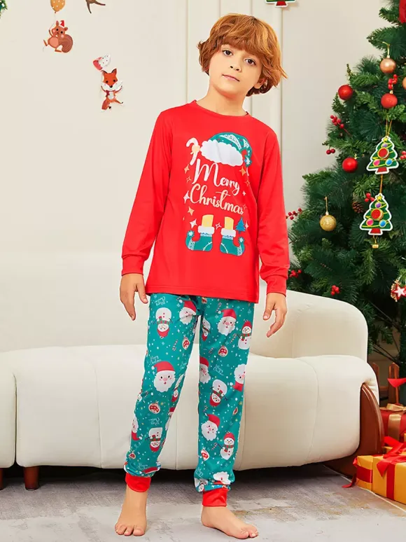 Red And Teal Family Pajamas With Merry Christmas Print 2026