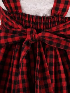 Red Black Gingham Lolita Skirt Salopette Lace Lining