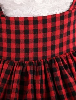 Red Black Gingham Lolita Skirt Salopette Lace Lining