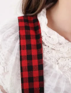 Red Black Gingham Lolita Skirt Salopette Lace Lining