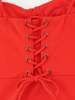 Red Bodycon Ruffle Slip Dress For Women - Slim Fit High Slit Asymmetrical Long Cami - Summer Night Out Party 2026
