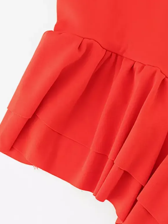 Red Bodycon Ruffle Slip Dress For Women - Slim Fit High Slit Asymmetrical Long Cami - Summer Night Out Party 2026