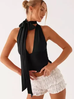 Red Cami Top Halter Lace Up Backless Sleeveless Sexy Women Camis