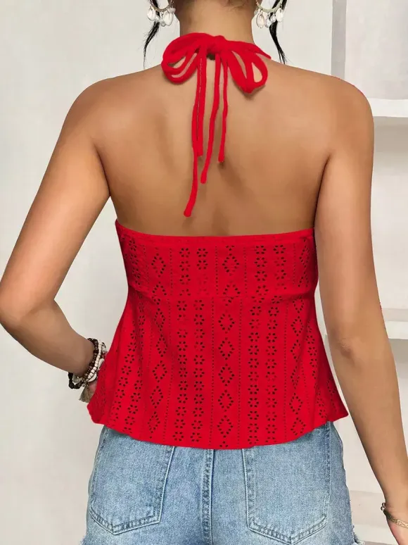 Red Cami Top Straps Neck Cut Out Chic Camis For Women