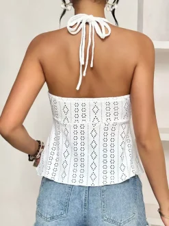 Red Cami Top Straps Neck Cut Out Chic Camis For Women