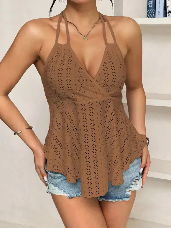 Red Cami Top Straps Neck Cut Out Chic Camis For Women
