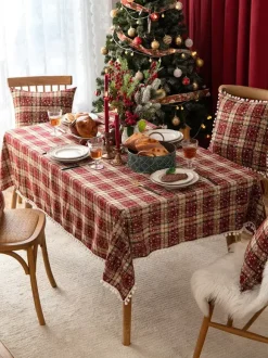 Red Christmas Polyester Fiber Polyester Plaid Christmas Holidays Costumes
