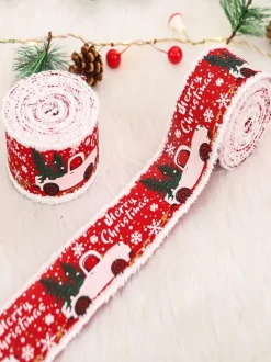 Red Christmas Ribbon Polyester Fiber Red Christmas Holidays Props