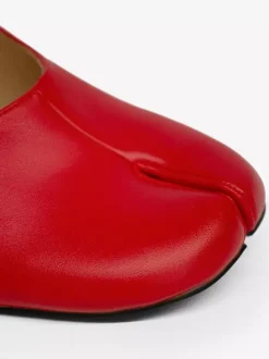 Red Chunky Heel Pumps Toe Split Ankle Strap Vintage Pumps For Women