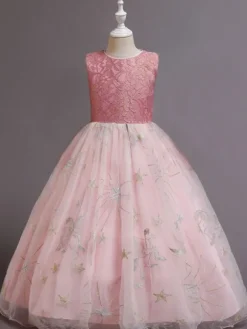 Red Flower Girl Dresses Jewel Neck Sleeveless Ankle-Length A-Line Embroidered Kids Party Dresses