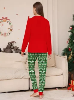 Red Green Reindeer Fair Isle Print Family Christmas Pajamas 2026
