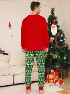 Red Green Reindeer Fair Isle Print Family Christmas Pajamas 2026