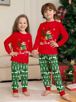 Red Green Reindeer Fair Isle Print Family Christmas Pajamas 2026