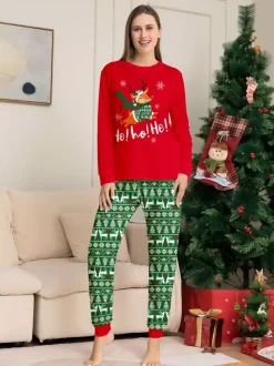 Red Green Reindeer Fair Isle Print Family Christmas Pajamas 2026