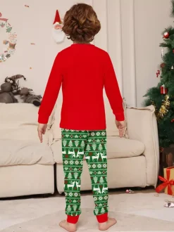 Red Green Reindeer Fair Isle Print Family Christmas Pajamas 2026