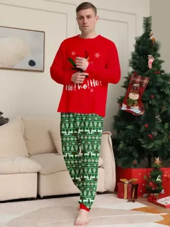 Red Green Reindeer Fair Isle Print Family Christmas Pajamas 2026