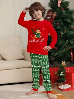Red Green Reindeer Fair Isle Print Family Christmas Pajamas 2026